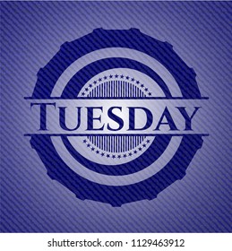 Tuesday badge with denim texture