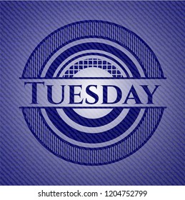 Tuesday badge with denim texture