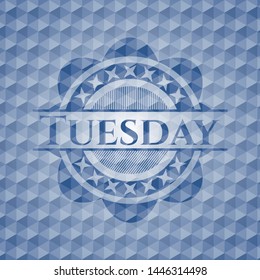 Tuesday blue emblem with geometric background. Vector Illustration. Detailed.