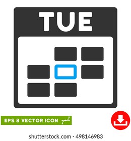 Tuesday Calendar Grid icon. Vector EPS illustration style is flat iconic bicolor symbol, blue and gray colors.