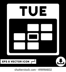 Tuesday Calendar Grid icon. Vector EPS illustration style is flat iconic symbol, white color.