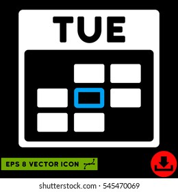 Tuesday Calendar Grid icon. Vector EPS illustration style is flat iconic bicolor symbol, blue and white colors.