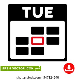 Tuesday Calendar Grid icon. Vector EPS illustration style is flat iconic bicolor symbol, intensive red and black colors.