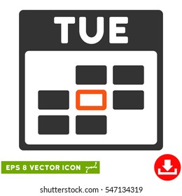 Tuesday Calendar Grid icon. Vector EPS illustration style is flat iconic bicolor symbol, orange and gray colors.