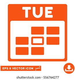 Tuesday Calendar Grid icon. Vector EPS illustration style is flat iconic symbol, orange color.