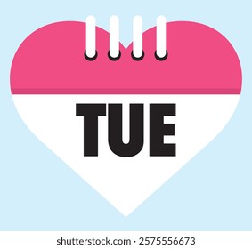 Tuesday calendar icon heart shape on light sky blue background. color of the tuesday is pink.