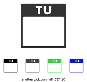 Tuesday Calendar Page flat vector pictogram. Colored Tuesday calendar page gray, black, blue, green pictogram variants. Flat icon style for web design.