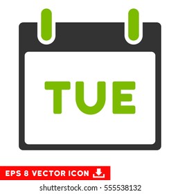 Tuesday Calendar Page icon. Vector EPS illustration style is flat iconic bicolor symbol, eco green and gray colors.