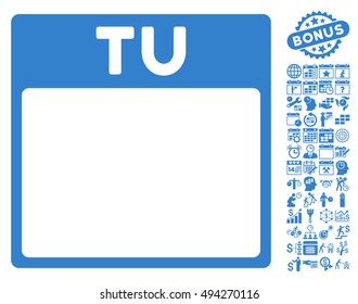 Tuesday Calendar Page pictograph with bonus calendar and time management clip art. Vector illustration style is flat iconic symbols, cobalt color, white background.