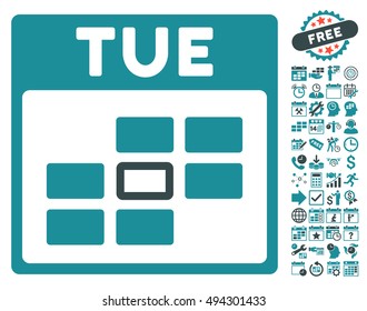 Tuesday Calendar Page pictograph with bonus calendar and time management clip art. Vector illustration style is flat iconic bicolor symbols, soft blue colors, white background.