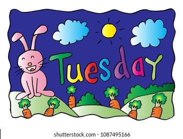 Tuesday coloring page with Rabbit
