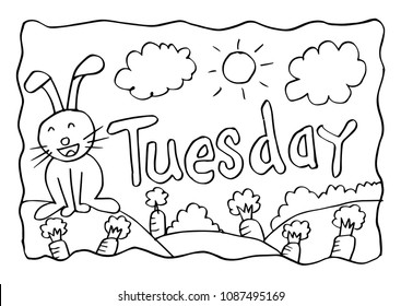 Tuesday coloring page with Rabbit