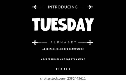 Tuesday font modern bouncy typeset, lively friendly alphabet. Playful cheerful letters in Los Muertos Mexican style for menus, labels, signage, ads, crafts and comic book. Vector typographic design