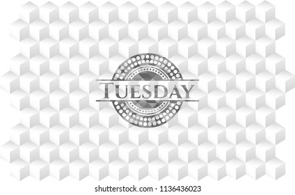 Tuesday grey emblem with cube white background