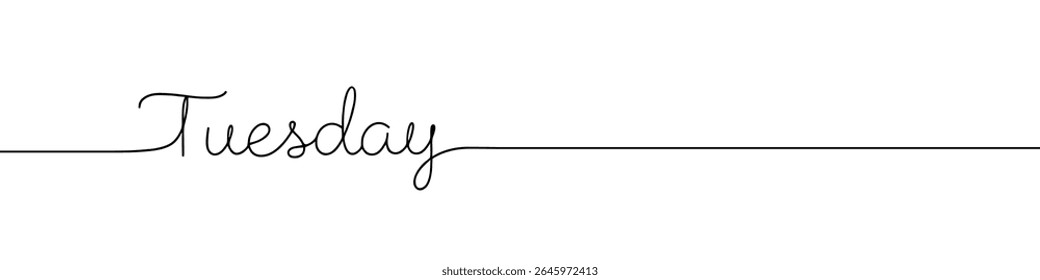 Tuesday inscription continuous one line drawing with word. Minimalistic drawing of phrase illustration.