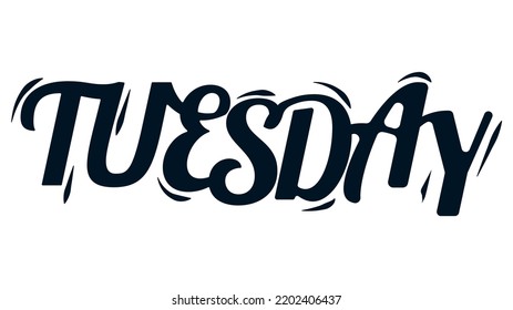 "tuesday" lettering. Modern hand-written text. Sticker for planner. Bright "tuesday" text. Days of week. Planning concept. Vector illustration