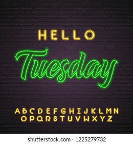 Tuesday Neon Light Glowing Letter with Alphabet Neon Yellow Bright