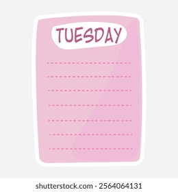 Tuesday Paper Note for Weekly Planning. Vector illustration Sticker. Simple Tuesday paper note vector sticker for weekly planning and reminders