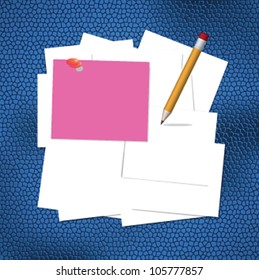 Tuesday pink post it and pencil over white pile paper on brown leather pad,vector