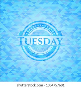 Tuesday realistic light blue emblem. Mosaic background