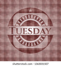 Tuesday red badge with geometric pattern background. Seamless.