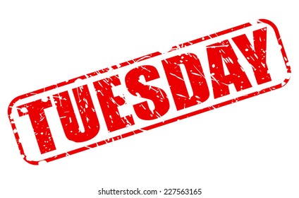 Tuesday red stamp text on white