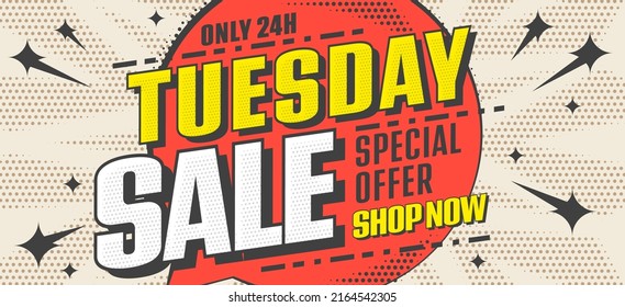 Tuesday Sale Banner. Marketing Special Offer Promotion. Discount Event Advertising. Announcing Poster, Billboard Or Flyer Vector Illustration