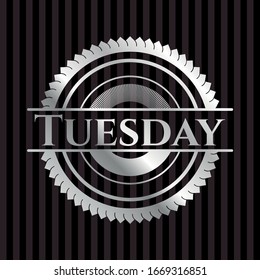 Tuesday silvery shiny emblem. Vector Illustration. Mosaic.