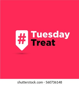 Tuesday Treat  Hashtag Inside A Red Tag For Social Media (Vector Illustration in Flat Style Design)