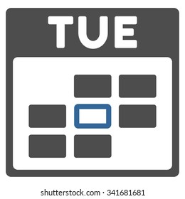 Tuesday vector icon. Style is bicolor flat symbol, cobalt and gray colors, rounded angles, white background.