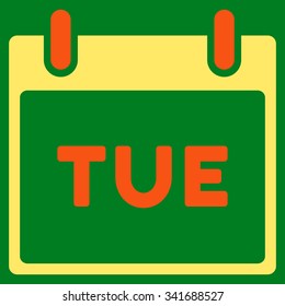 Tuesday vector icon. Style is bicolor flat symbol, orange and yellow colors, rounded angles, green background.