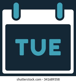 Tuesday vector icon. Style is bicolor flat symbol, blue and white colors, rounded angles, dark blue background.