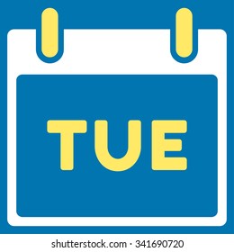Tuesday vector icon. Style is bicolor flat symbol, yellow and white colors, rounded angles, blue background.