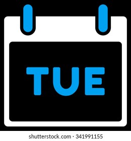 Tuesday vector icon. Style is bicolor flat symbol, blue and white colors, rounded angles, black background.