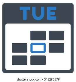 Tuesday vector icon. Style is bicolor flat symbol, smooth blue colors, rounded angles, white background.