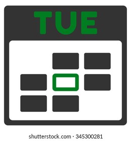 Tuesday vector icon. Style is bicolor flat symbol, green and gray colors, rounded angles, white background.