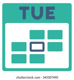 Tuesday vector icon. Style is bicolor flat symbol, cobalt and cyan colors, rounded angles, white background.