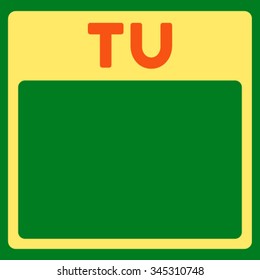 Tuesday vector icon. Style is bicolor flat symbol, orange and yellow colors, rounded angles, green background.