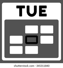 Tuesday vector icon. Style is bicolor flat symbol, black and white colors, rounded angles, gray background.