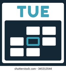 Tuesday vector icon. Style is bicolor flat symbol, blue and white colors, rounded angles, dark blue background.