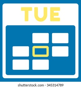 Tuesday vector icon. Style is bicolor flat symbol, yellow and white colors, rounded angles, blue background.