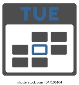 Tuesday vector icon. Style is bicolor flat symbol, cobalt and gray colors, rounded angles, white background.