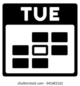 Tuesday vector icon. Style is flat symbol, black color, rounded angles, white background.