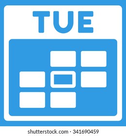 Tuesday vector icon. Style is flat symbol, white color, rounded angles, blue background.
