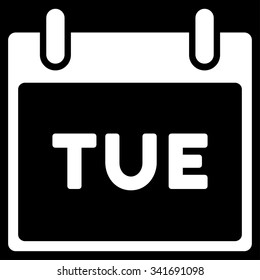 Tuesday vector icon. Style is flat symbol, white color, rounded angles, black background.