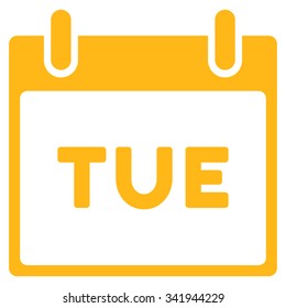 Tuesday vector icon. Style is flat symbol, yellow color, rounded angles, white background.