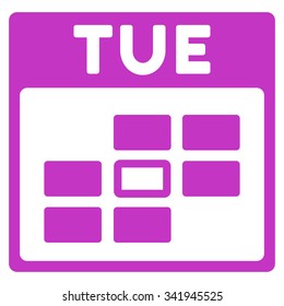 Tuesday vector icon. Style is flat symbol, violet color, rounded angles, white background.