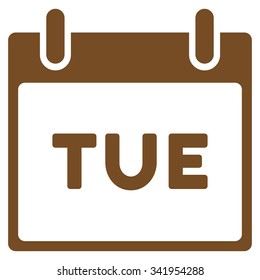 Tuesday vector icon. Style is flat symbol, brown color, rounded angles, white background.