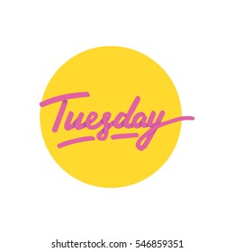 Tuesday vector lettering. Day of the week vintage print in circle