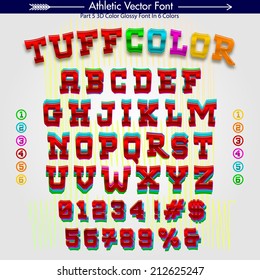 Tuff Color. Custom Athletic College Font. Full ABC A-Z + Numbers + Special Characters And Exclamation Marks